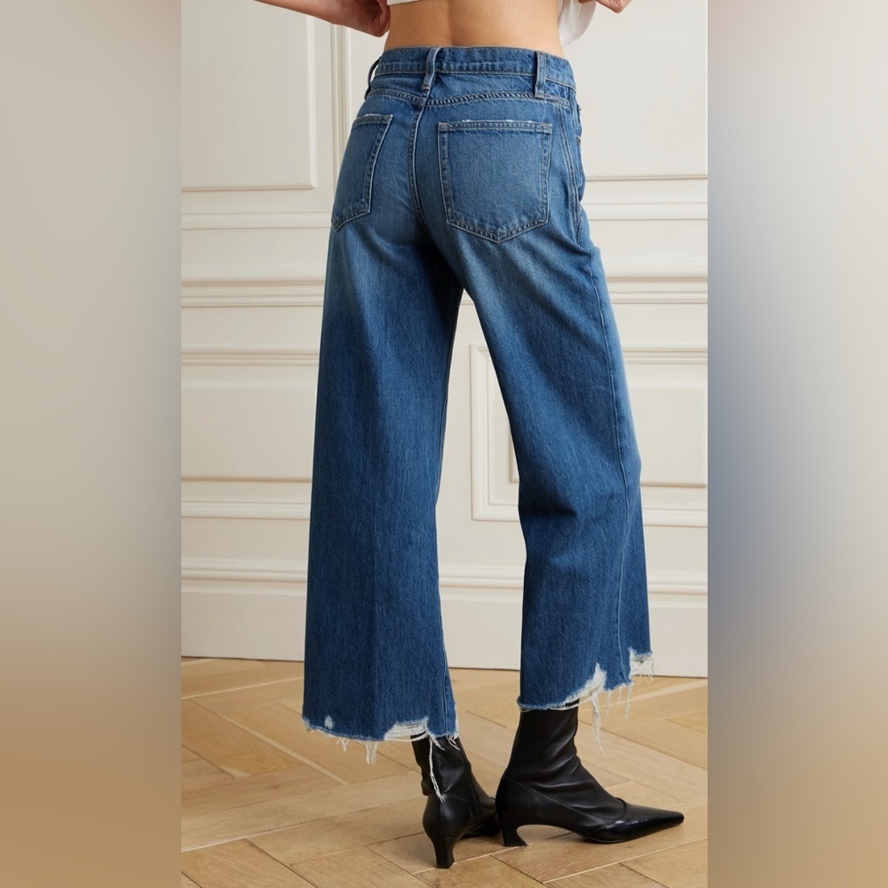 FRAME + NET SUSTAIN The Relaxed Straight Cropped Frayed High-Rise Ankle Jeans